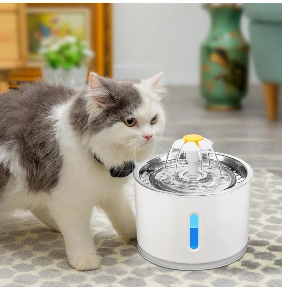 LED Water Fountain for Pets with Circulation Filtration System and Stainless Steel Filter