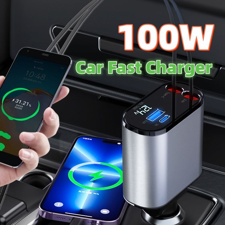 Super Fast Charging Metal Car Charger with USB and TYPE-C Adapter