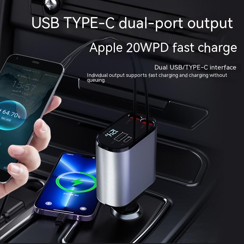 Super Fast Charging Metal Car Charger with USB and TYPE-C Adapter